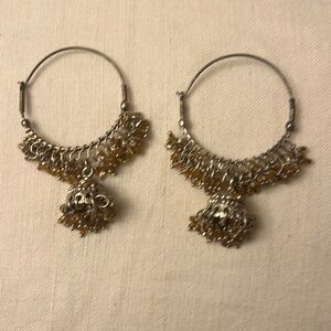 Vintage Bollywood style hoop dangle earrings rhinestones